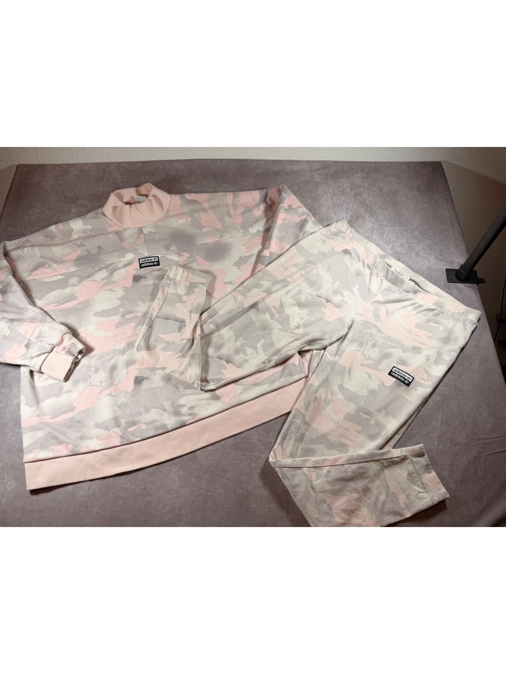 Adidas Pink and Beige Camouflage Tracksuit Set XL